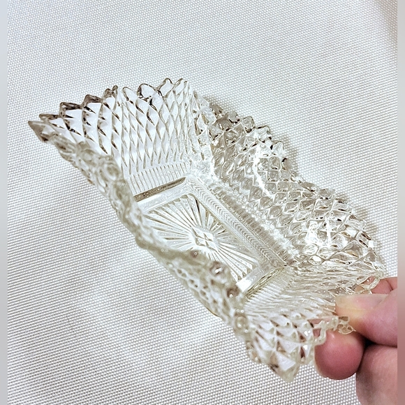 Vintage clear cut glass trinket dish fancy ashtray handkerchief edge - Picture 6 of 8